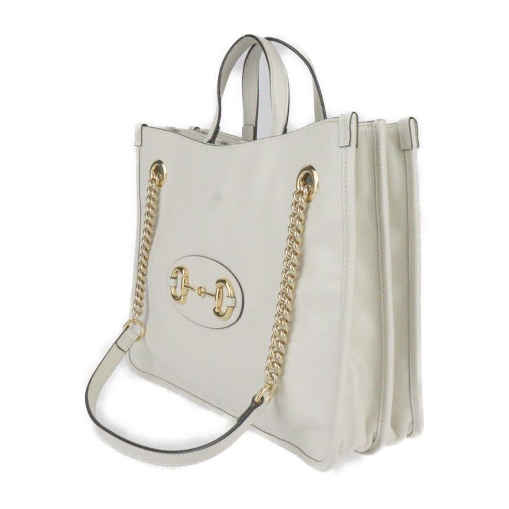Gucci Horsebit 1955 Medium Tote Handbag Leather Ivoryish Gold Hardware — view 2