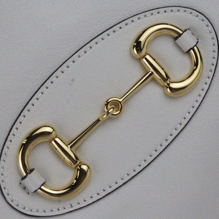 Gucci Horsebit 1955 Medium Tote Handbag Leather Ivoryish Gold Hardware — view 8
