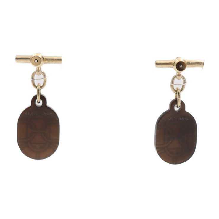 Hermes Chaine D'ancre PM Earrings Metal Buffalo Horn Gold Brown — view 3