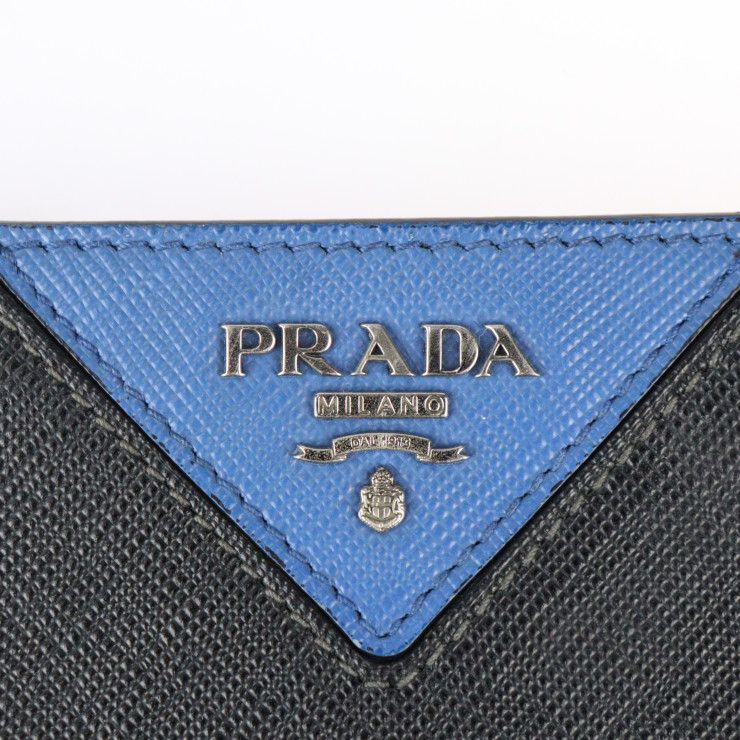 Prada Document Case Second Bag 2 Vn003 Leather Black Blue Silver Hardware — view 6