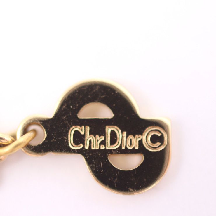 Christian Dior Necklace Metal Rhinestone Gold Clear Green CD Logo Colored Stone — view 7