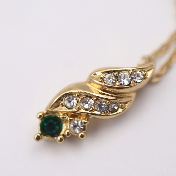Christian Dior Necklace Metal Rhinestone Gold Clear Green CD Logo Colored Stone — view 5