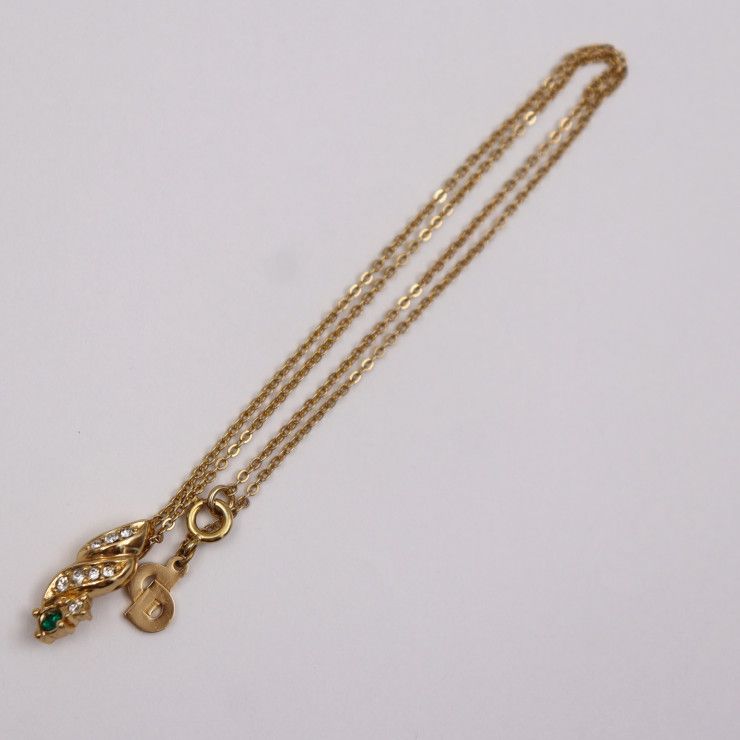 Christian Dior Necklace Metal Rhinestone Gold Clear Green CD Logo Colored Stone — view 4