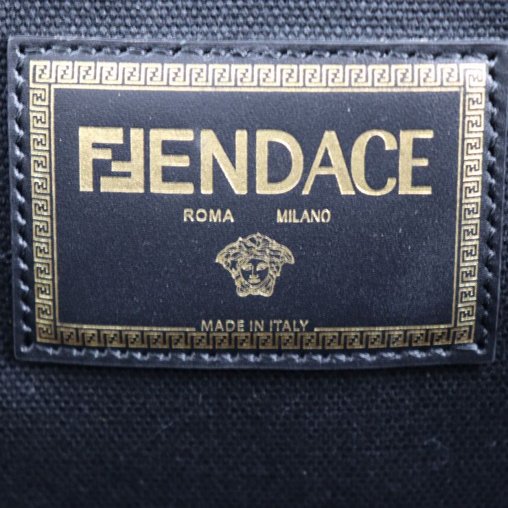 Fendi Tote Bag 7 Va558 Canvas Black Gold Fendace Versace Collaboration 2-Way — view 7