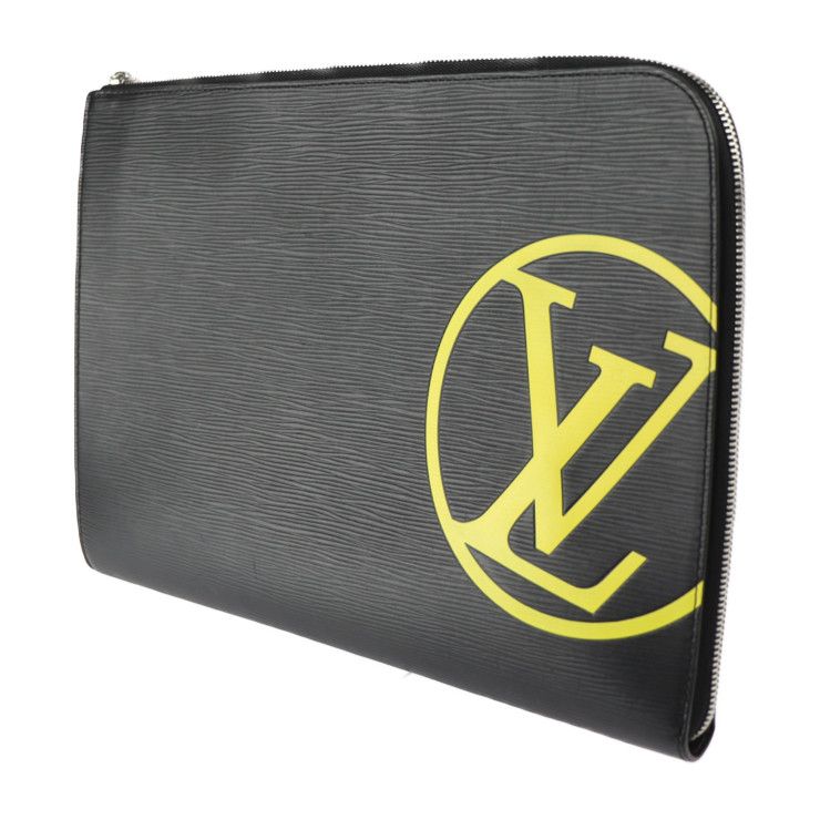 Louis Vuitton Pochette Jules GM Clutch Bag Leather Black Yellow Silver — view 2