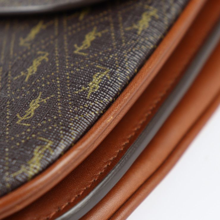 Saint Laurent Satchel Monogram Shoulder Bag Leather Brownish — view 7