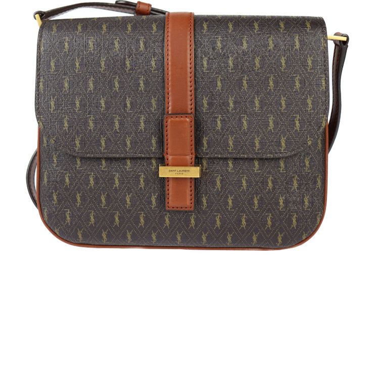 Saint Laurent Satchel Monogram Shoulder Bag Leather Brownish — view 2