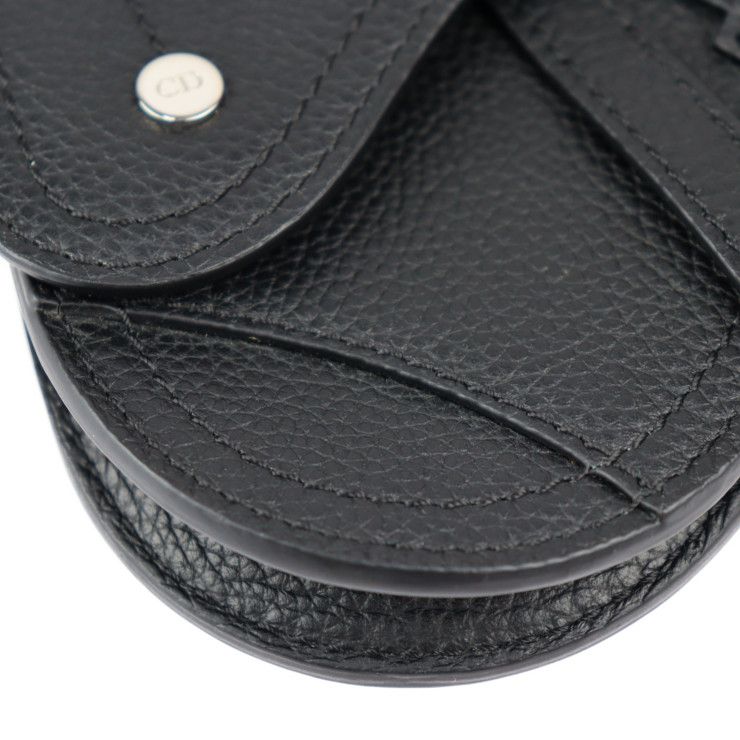 Christian Dior Saddle Poach Pouch Coin Case Leather Black Silver — view 4