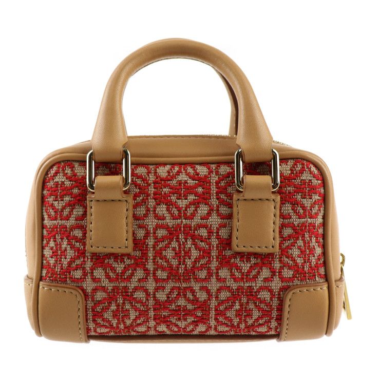 Loewe Amazona Nano Handbag A039 U96 X02 Canvas Calf Leather Red Light Brown — view 4