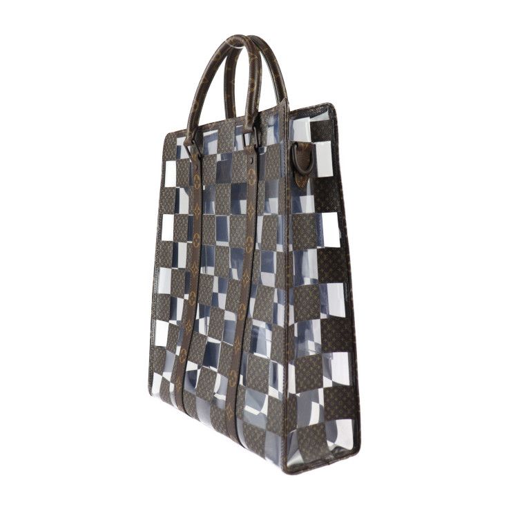 Louis Vuitton Sac Plat Tote Bag Vinyl Brown Clear Monogram Chess 2-Way — view 3
