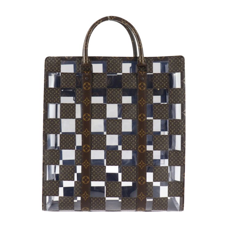 Louis Vuitton Sac Plat Tote Bag Vinyl Brown Clear Monogram Chess 2-Way — view 2