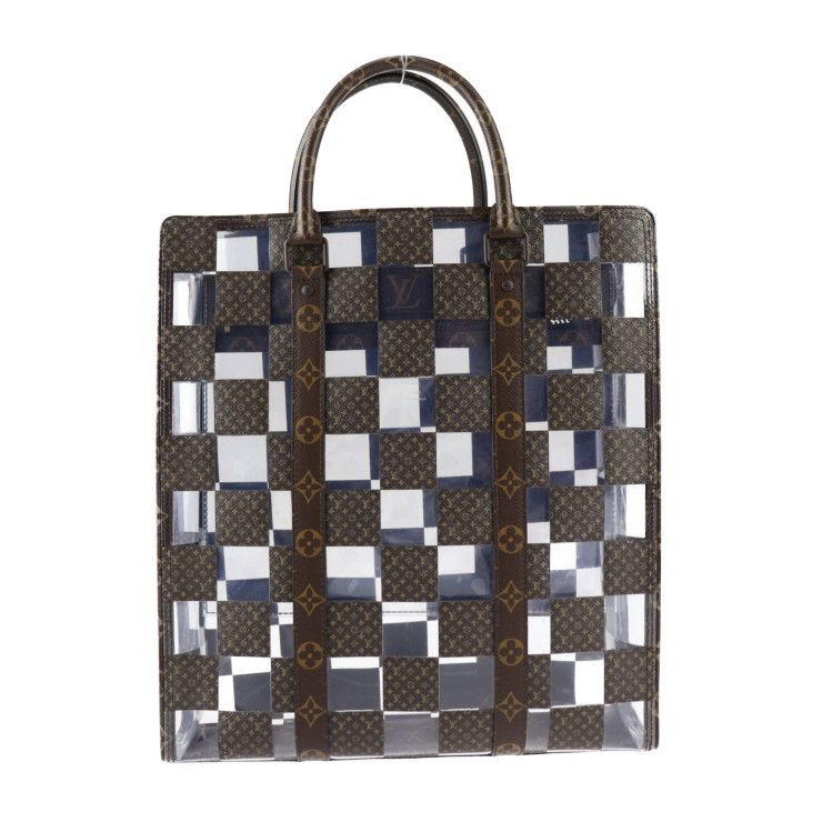 Louis Vuitton Sac Plat Tote Bag Vinyl Brown Clear Monogram Chess 2-Way — view 4