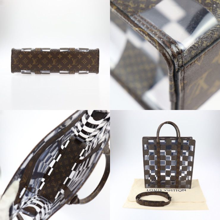 Louis Vuitton Sac Plat Tote Bag Vinyl Brown Clear Monogram Chess 2-Way — view 9