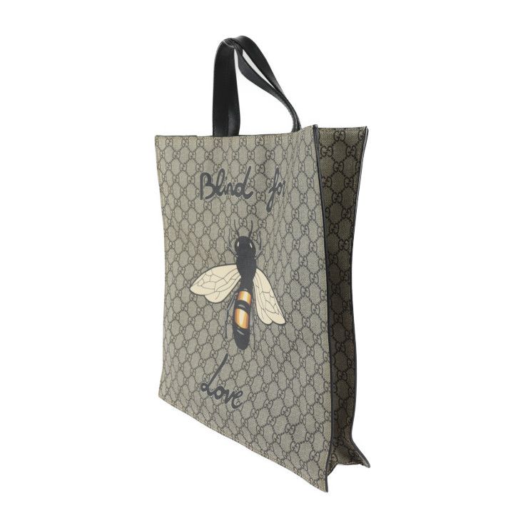 Gucci Bee Print Tote Bag Leather Beige Brown — view 2