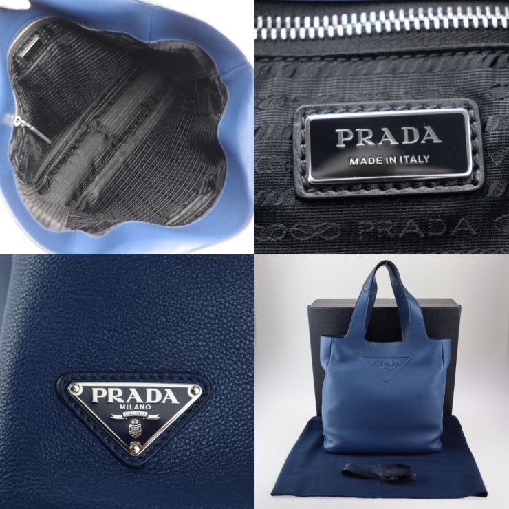 Prada Tote Bag 2 Vg092 Leather Blue Vitello Daino Triangle — view 9
