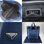 Prada Tote Bag 2 Vg092 Leather Blue Vitello Daino Triangle — view 9