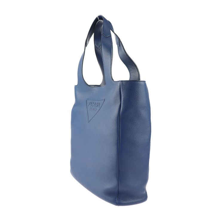 Prada Tote Bag 2 Vg092 Leather Blue Vitello Daino Triangle — view 2