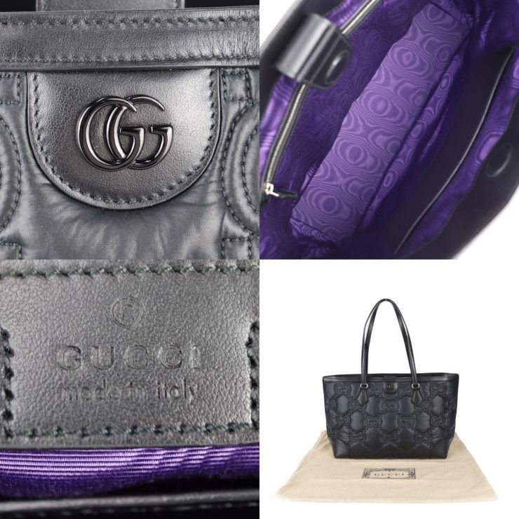 Gucci Medium Tote Bag GG Matelasse Nylon Leather Black Silver — view 8