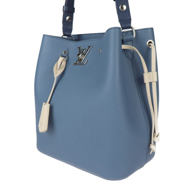 Louis Vuitton Lock Me Bucket Handbag Taurillon Leather Blue Jean Silver — view 3