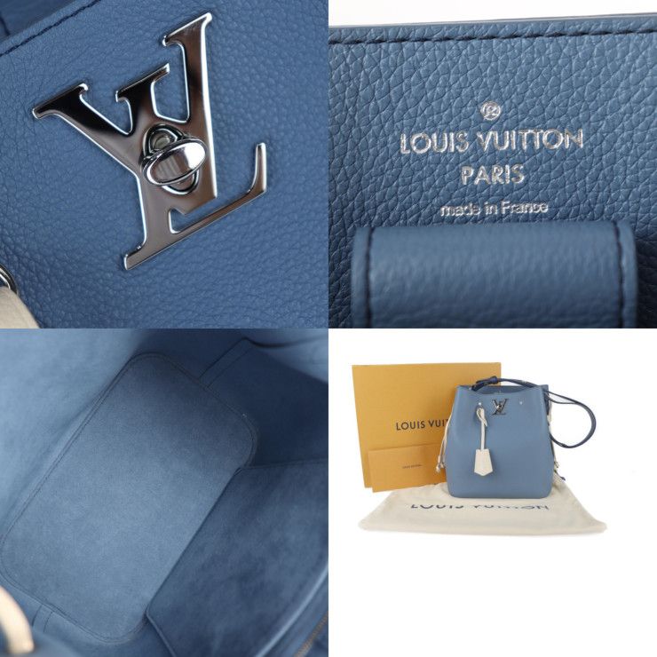 Louis Vuitton Lock Me Bucket Handbag Taurillon Leather Blue Jean Silver — view 7