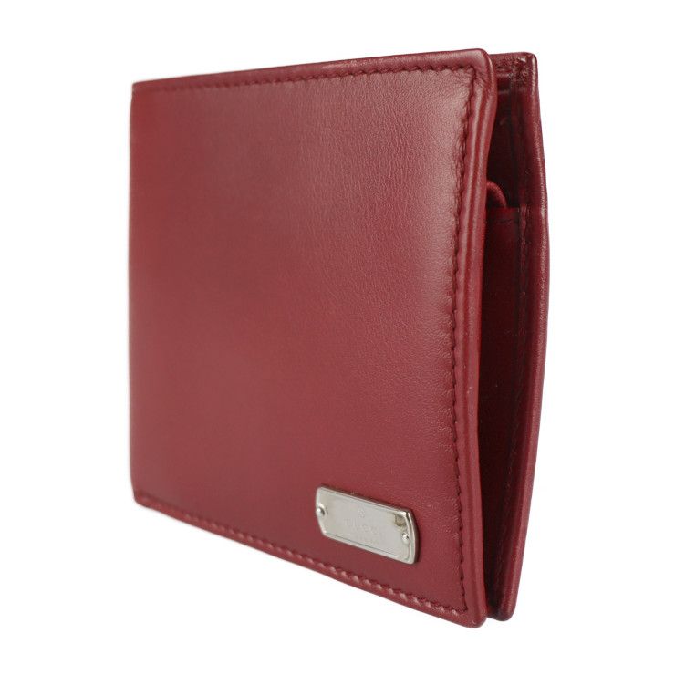 Gucci Compact Wallet Fold Leather Bordeaux Logo Plate — view 2