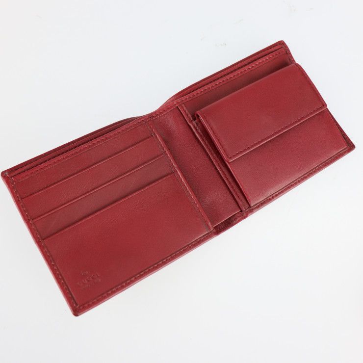 Gucci Compact Wallet Fold Leather Bordeaux Logo Plate — view 6