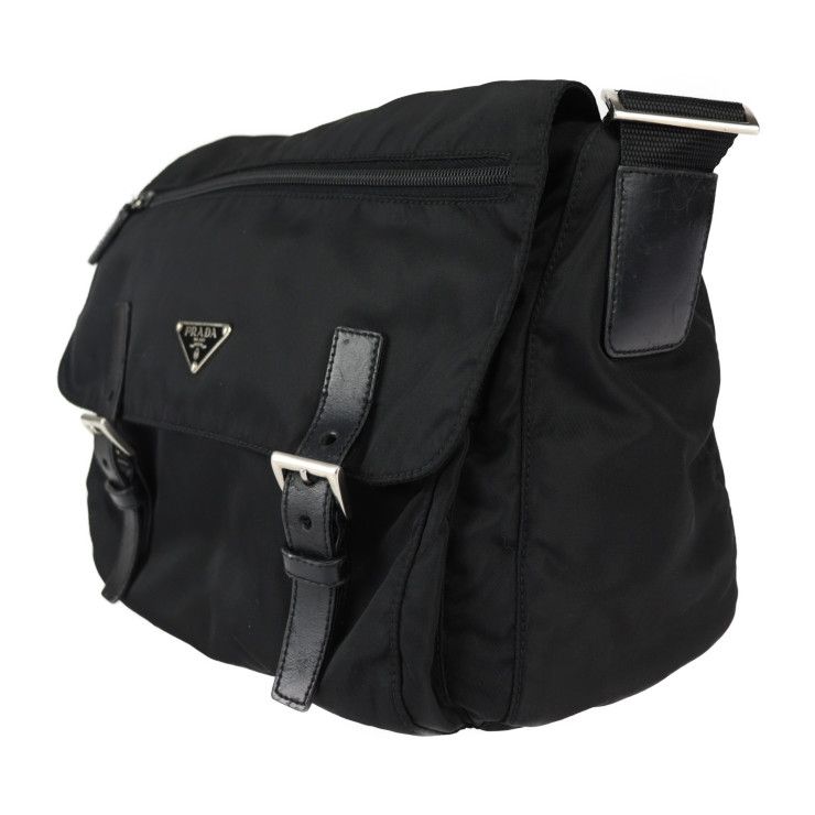 Prada Messenger Bag Shoulder 1 Bd671 Nylon Leather Black Silver Hardware — view 2