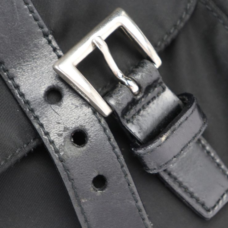 Prada Messenger Bag Shoulder 1 Bd671 Nylon Leather Black Silver Hardware — view 6