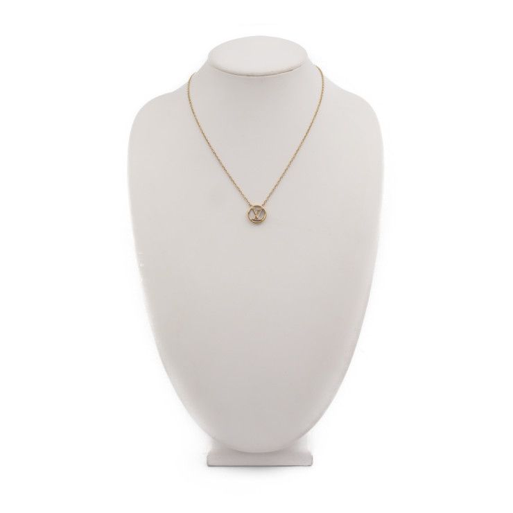 Louis Vuitton Collier L TO V Necklace Metal Mother-of-pearl Gold Circle — view 7