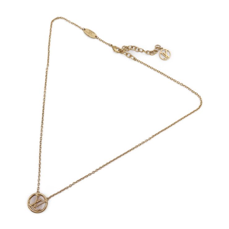 Louis Vuitton Collier L TO V Necklace Metal Mother-of-pearl Gold Circle — view 4