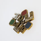 Celine Pin Brooch Metal Rhinestones Gold Red Green Blue Triomphe Vintage — view 3
