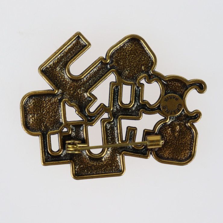 Celine Pin Brooch Metal Rhinestones Gold Red Green Blue Triomphe Vintage — view 4