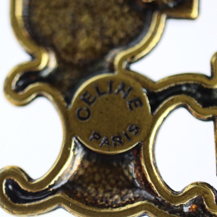 Celine Pin Brooch Metal Rhinestones Gold Red Green Blue Triomphe Vintage — view 8