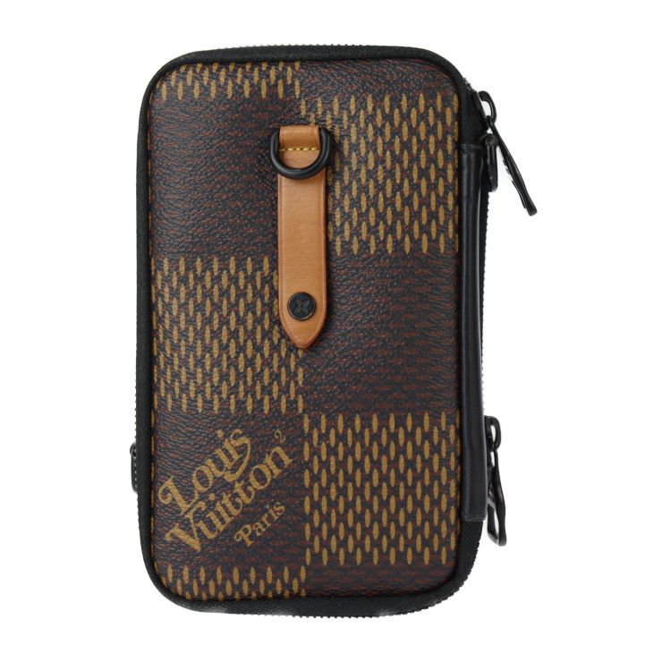 Louis Vuitton Double Phone Pouch Shoulder Bag Leather Damier Giant Ebne — view 3
