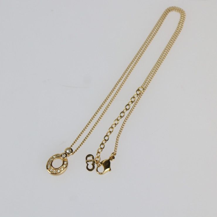 Christian Dior Necklace Metal Gold Rhinestone CD Logo — view 4