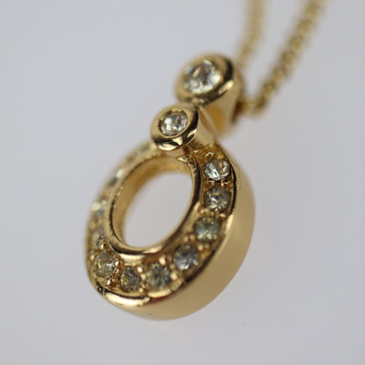 Christian Dior Necklace Metal Gold Rhinestone CD Logo — view 6
