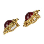 Chanel Gripoix Round Earrings Metal Bijoux Gold Red With Clip Vintage — view 3