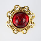 Chanel Gripoix Round Earrings Metal Bijoux Gold Red With Clip Vintage — view 6