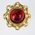 Chanel Gripoix Round Earrings Metal Bijoux Gold Red With Clip Vintage — view 7