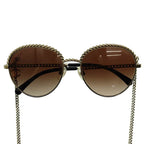 Chanel Pant Shape Coco Mark Chain Sunglasses Gold Black AA — view 3