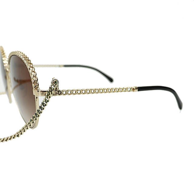 Chanel Pant Shape Coco Mark Chain Sunglasses Gold Black AA — view 5