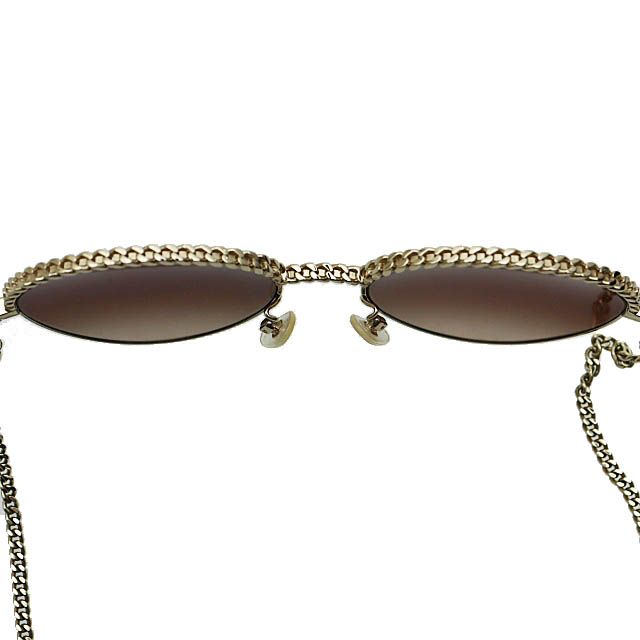 Chanel Pant Shape Coco Mark Chain Sunglasses Gold Black AA — view 6