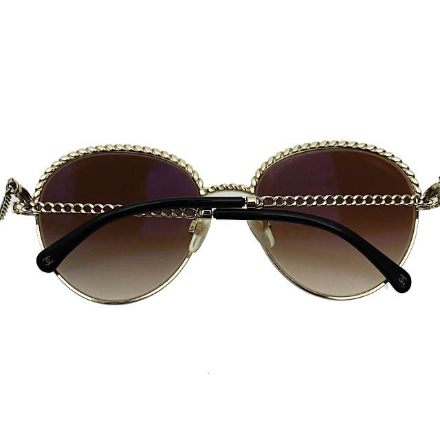 Chanel Pant Shape Coco Mark Chain Sunglasses Gold Black AA — view 4
