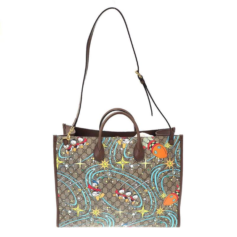 Guccidisney GG Supreme Donald Duck 2-Way Shoulder Tote Bag Brown — view 2