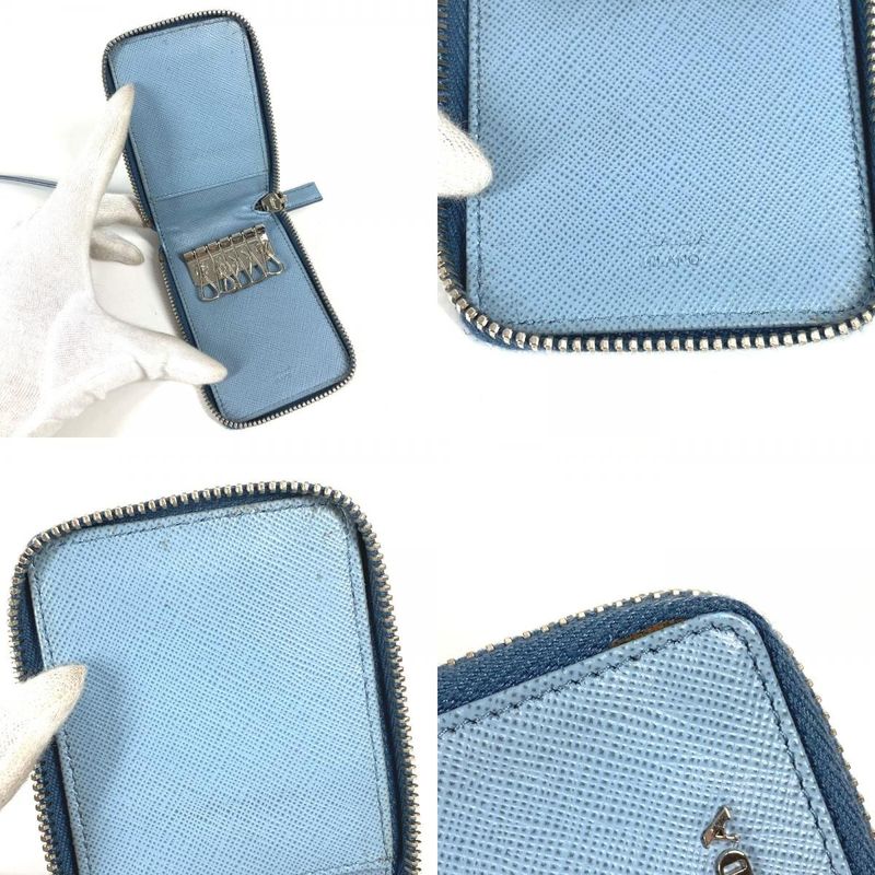 Prada Key Case Logo Leather Blue — view 8