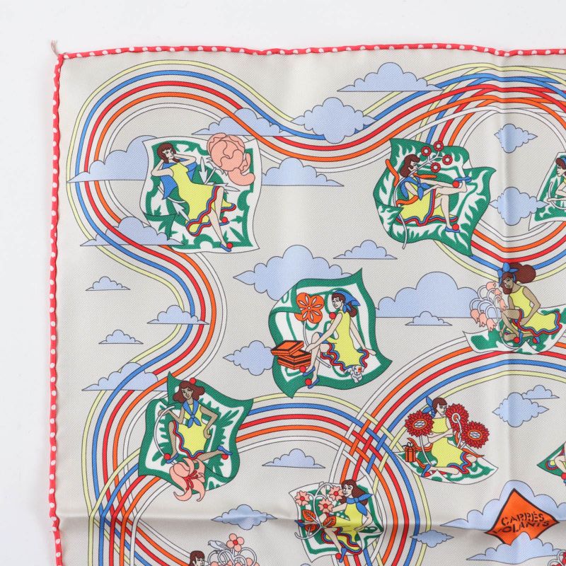 Hermes Carre 45 Volants Flying 100% Silk GRIS Per-e VERT JA Scarf — view 3