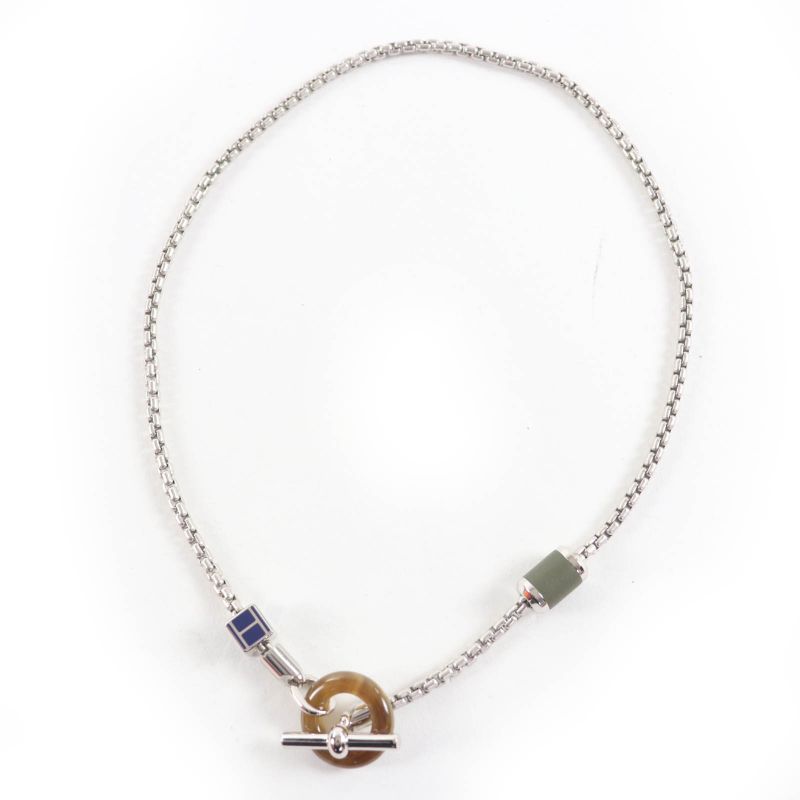 Hermes Meli Melo H Logo Pendant Necklace Silver Blue — view 4