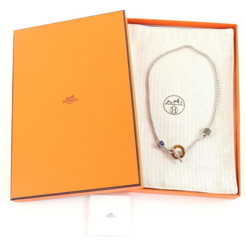 Hermes Meli Melo H Logo Pendant Necklace Silver Blue — view 3