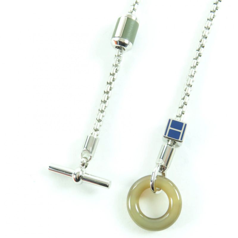 Hermes Meli Melo H Logo Pendant Necklace Silver Blue — view 7