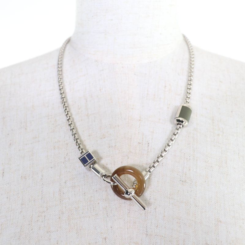 Hermes Meli Melo H Logo Pendant Necklace Silver Blue — view 5